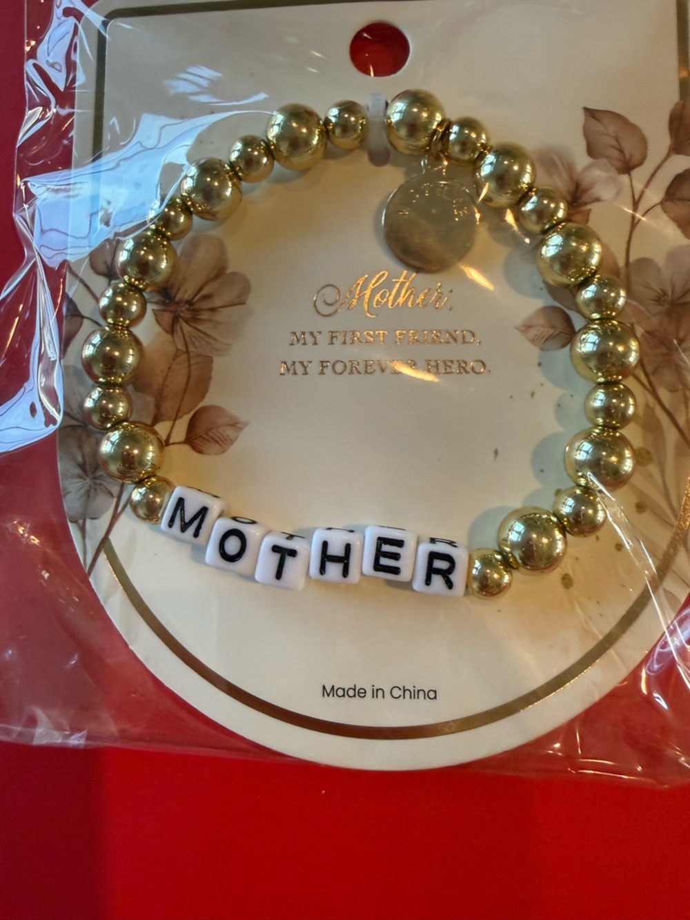 Mother Beaded Stretch Bracelet in Gold